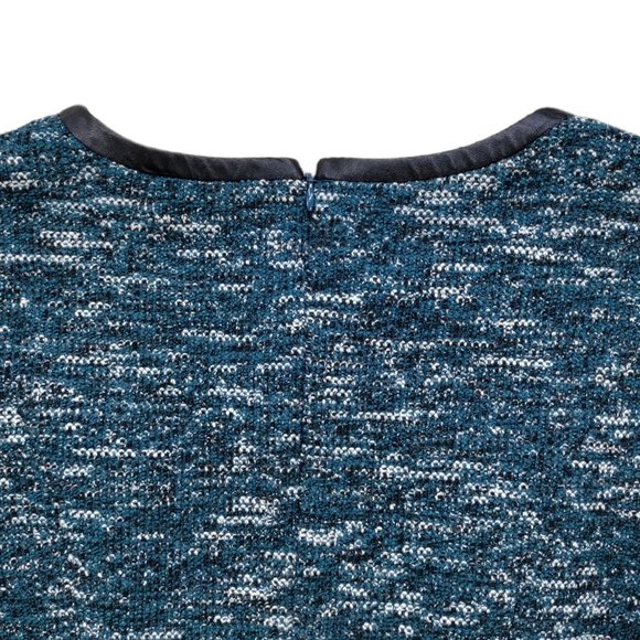 Talbots Women Size 10 Dress Blue Short Sleeve Round Neck Solid Faux Leather Trim - Picture 6 of 6